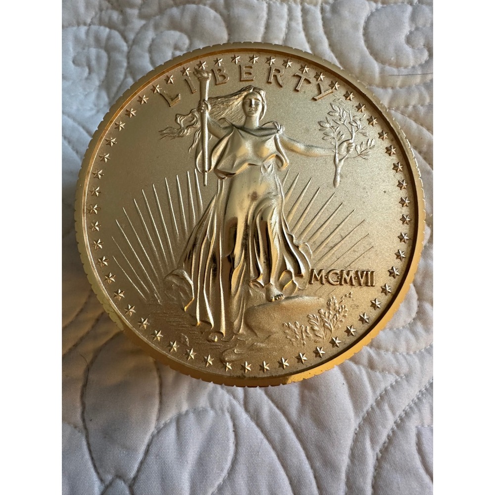 Bulova Saint-Gaudens Double Eagle Gold Coin Alarm Clock MCMVII B0675 Vintage